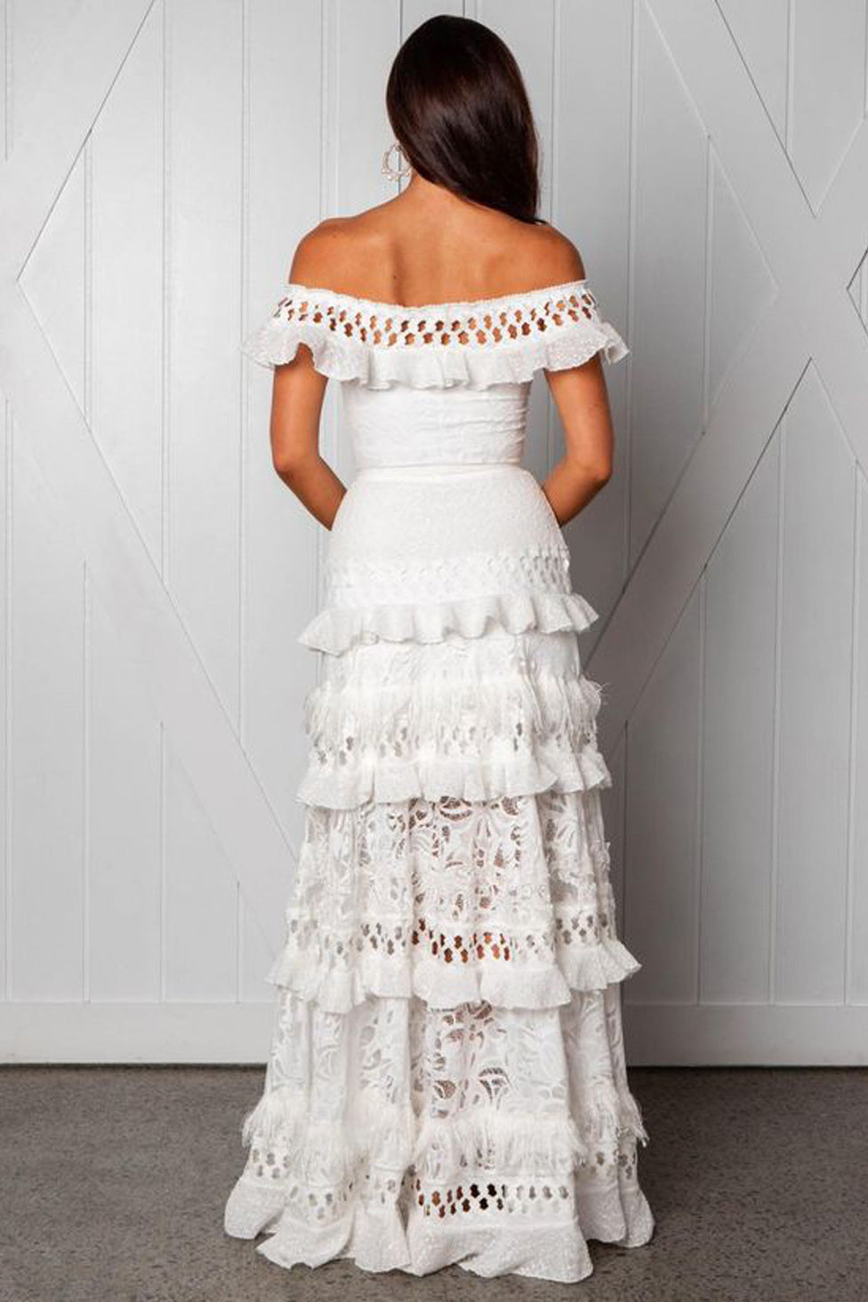 White Off Shoulder Lace Maxi Dress - Fashionpara