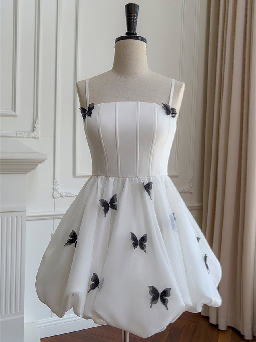 A-line Straps 3D Butterfly Short Homecoming Dress - FashionDia