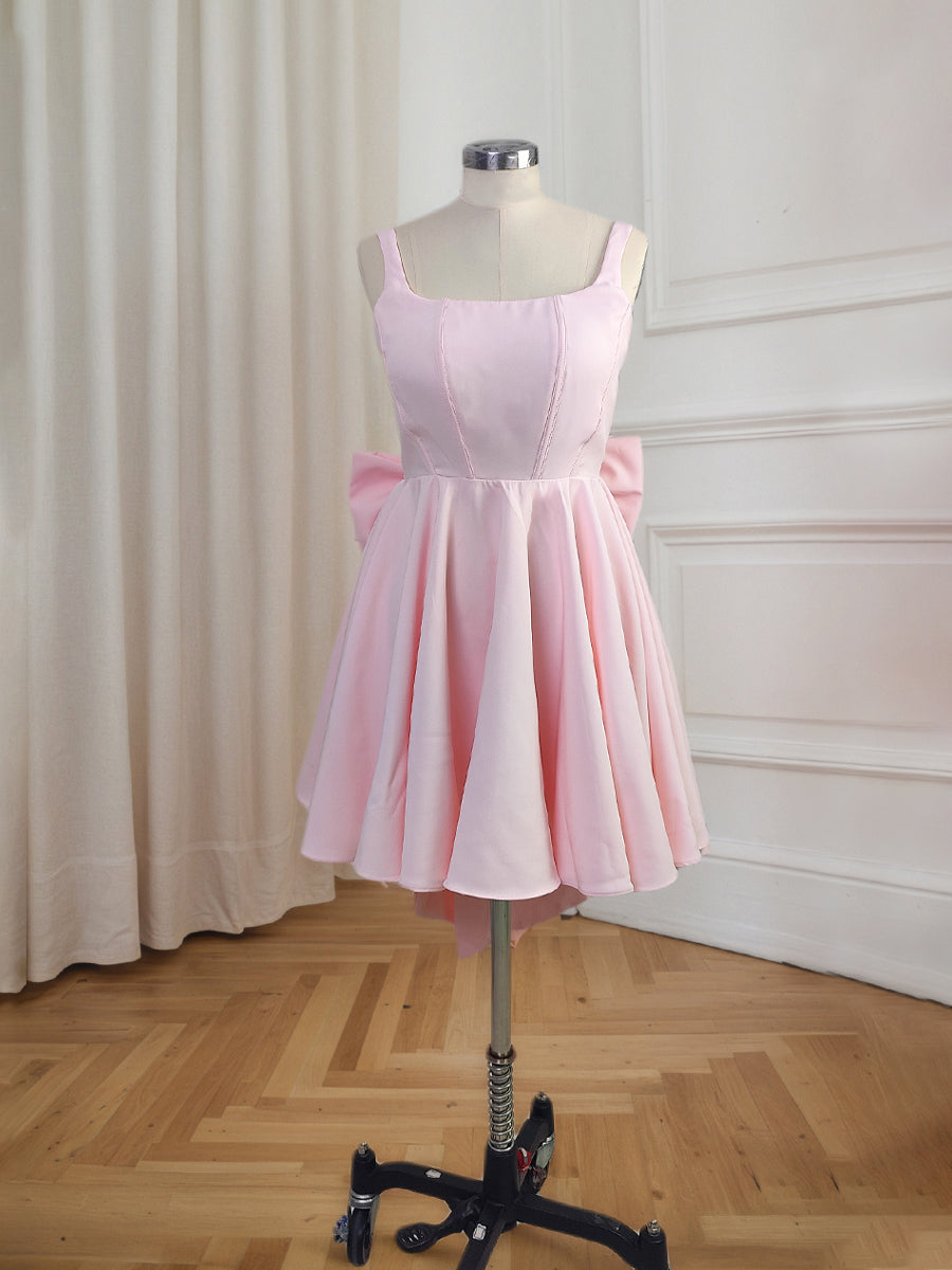 A-Line Short Homecoming Dress with Back Bows - FashionDia
