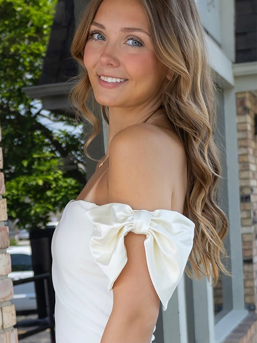 Off The Shoulder Short Homecoming Dress with Bow