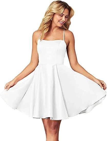 Spaghetti Straps Homecoming Dress Short Satin Puffy Cocktail SYH1 by vivymakudress