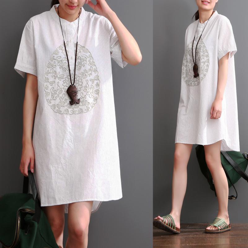 White casual dress summer print cotton dresses