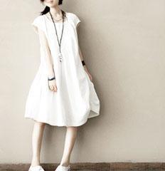White cotton summer dress natural fit flare dress short sleeve sundress