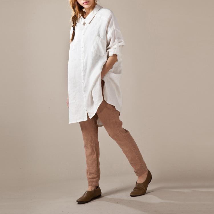White linen shirts long sleeve oversize womens linen dresses plus size linen clothing buttons back