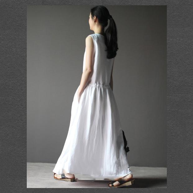 White summer linen dress sleeveless sundress casual maxi dress