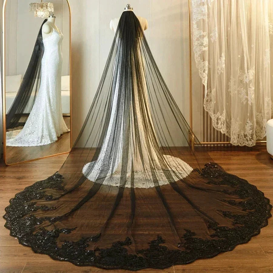 Wholesale white Ivory 3*3 Meter Cathedral wedding veils Lace Appliques Bridal veil by payinti