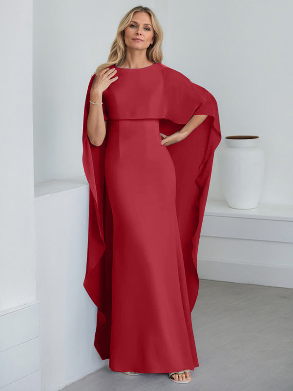 Sheath Scoop Floor-Length Chiffon Mother of the Bride Dress With Cascading Ruffles