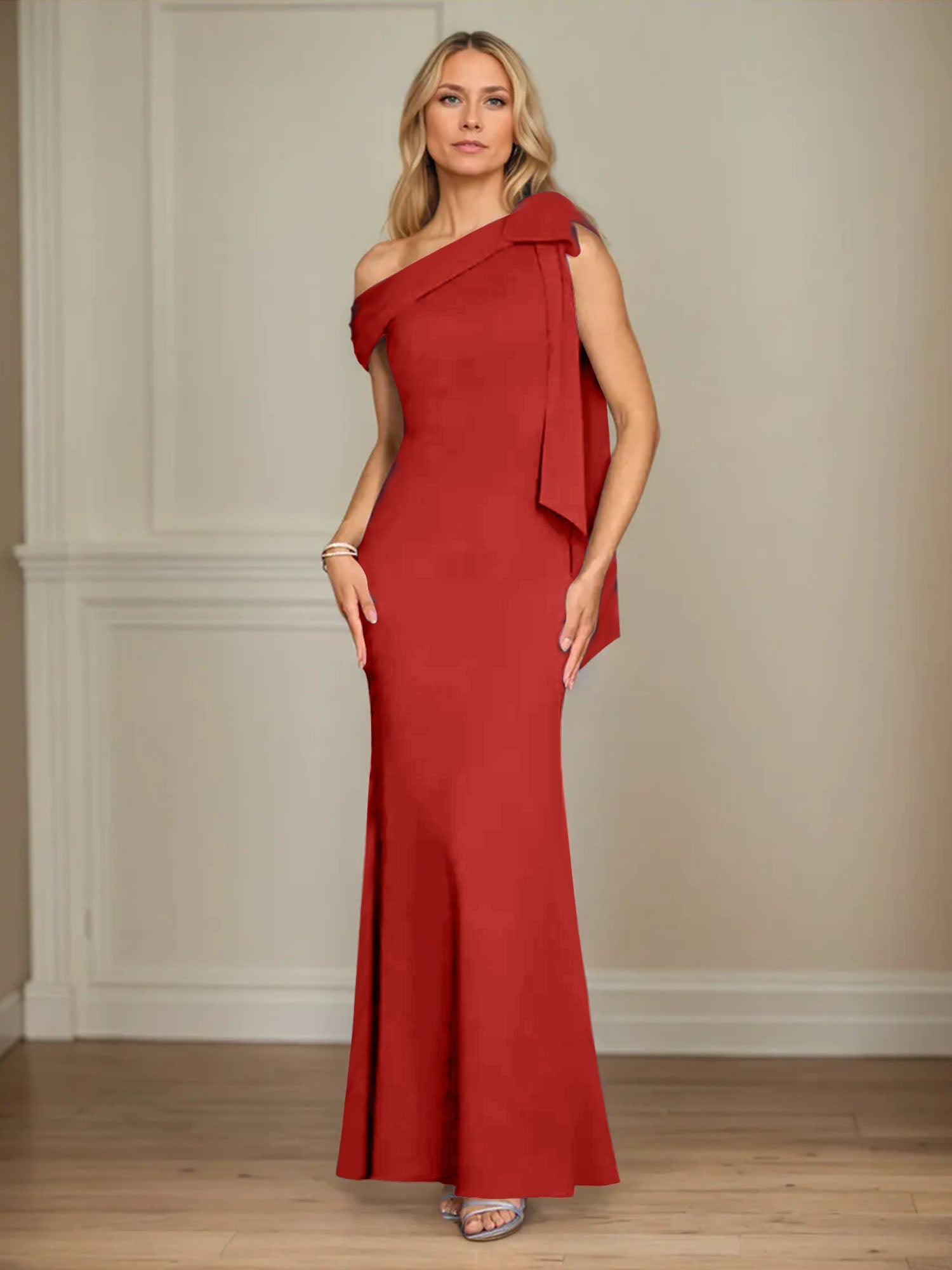 Trumpet/Mermaid One Shoulder Sleeveless Stretch Crepe Mother of the Bride Dress With Bow