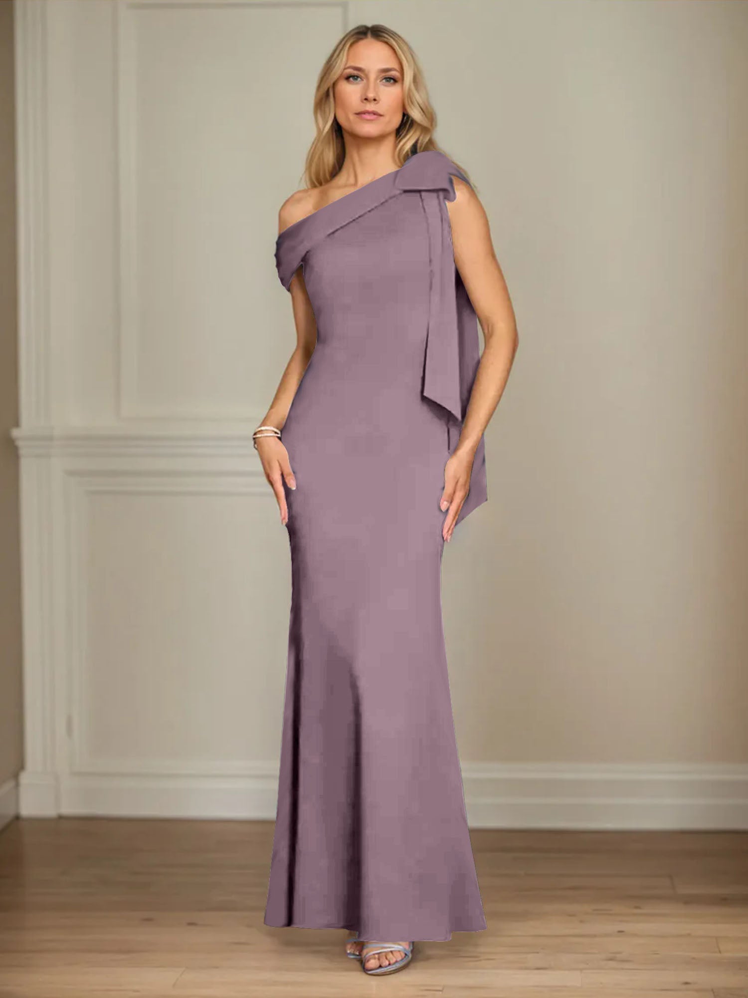 Trumpet/Mermaid One Shoulder Sleeveless Stretch Crepe Mother of the Bride Dress With Bow