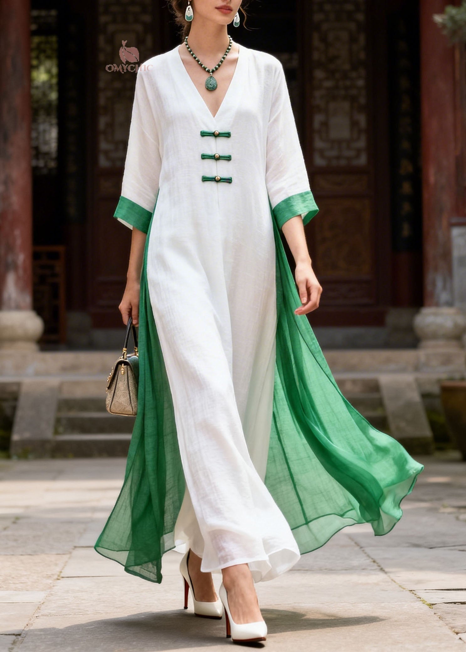 Women Colorblock V Neck Patchwork Cotton Dresses Summer