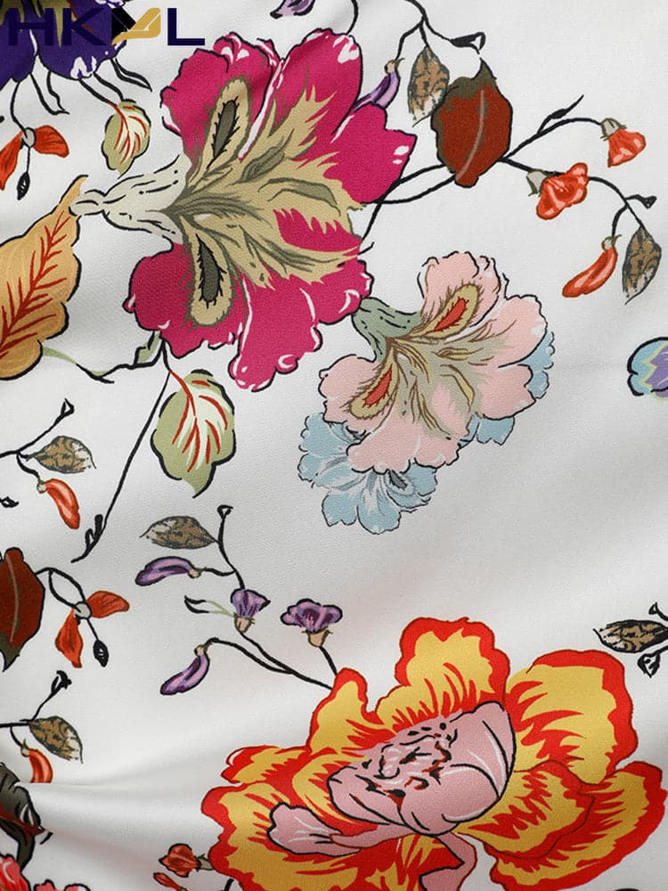 Women Fashion Floral Print Cutout Lantern Long Sleeve Dress