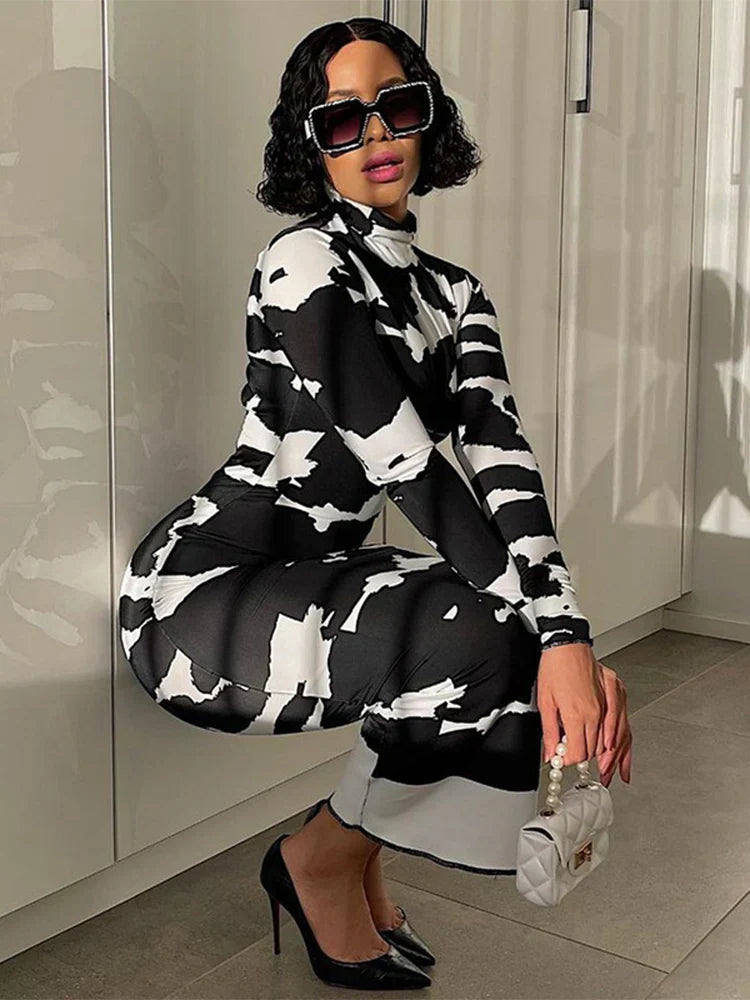 Printed Long Sleeve Pencil Midi Dress - View 3 | VelvetHem