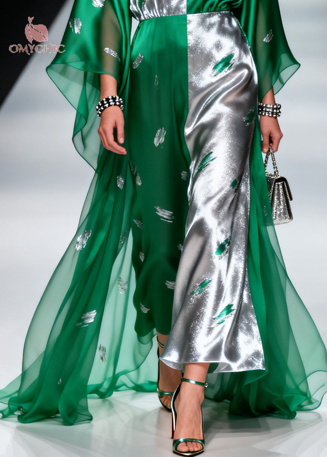 Women Green Asymmetrical Patchwork Exra Large Hem Chiffon Dresses Summer