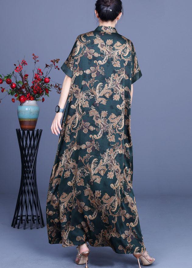 Women Green Print Silk Oriental Vacation Dresses Summer