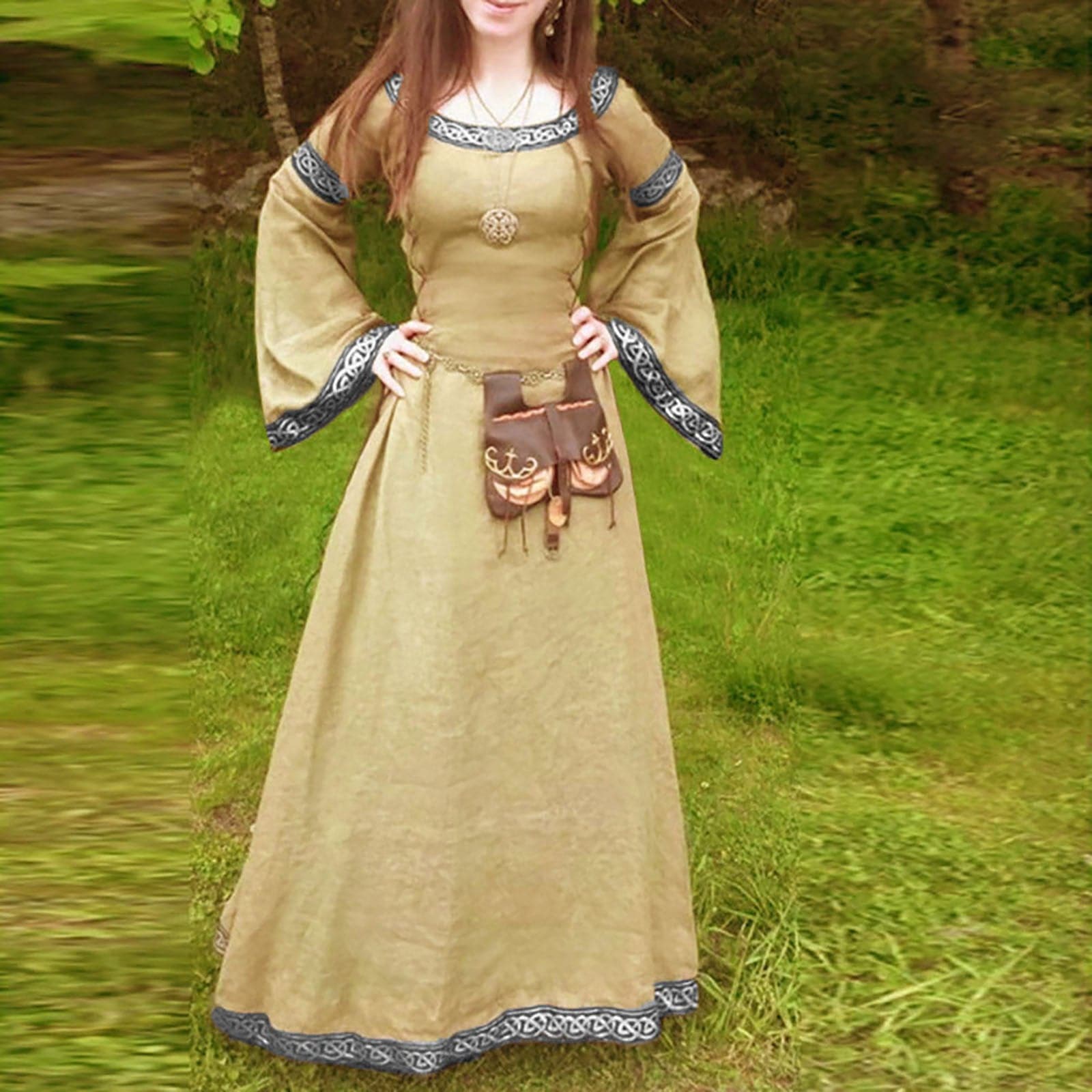 Women Medie Dress Renaiss Fit Irregular Long Sleeve Cosplay Maxi Dress