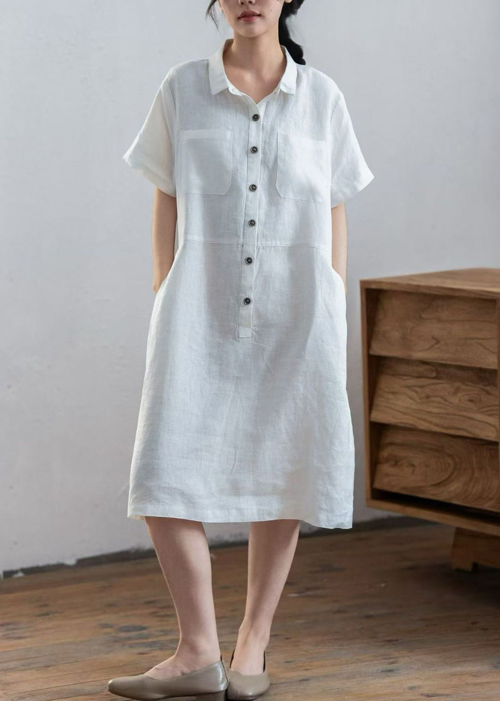 Women White Oversized Linen Maxi Dresses Summer