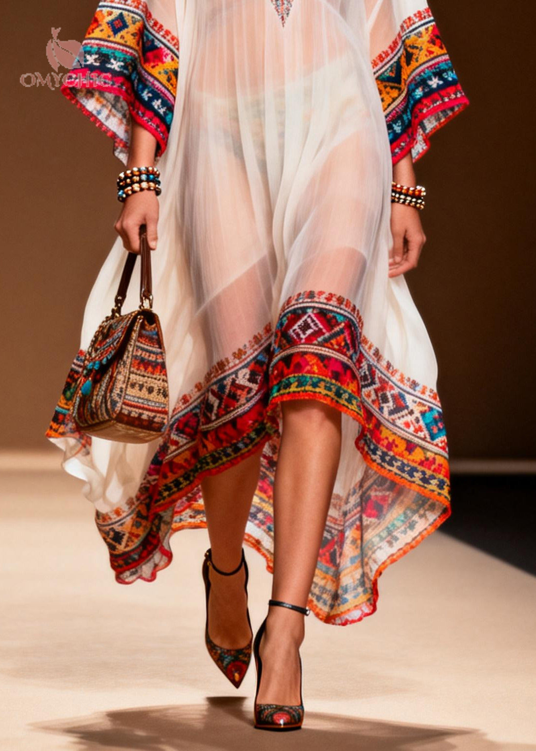 Women White Oversized Print Chiffon Maxi Dresses Summer