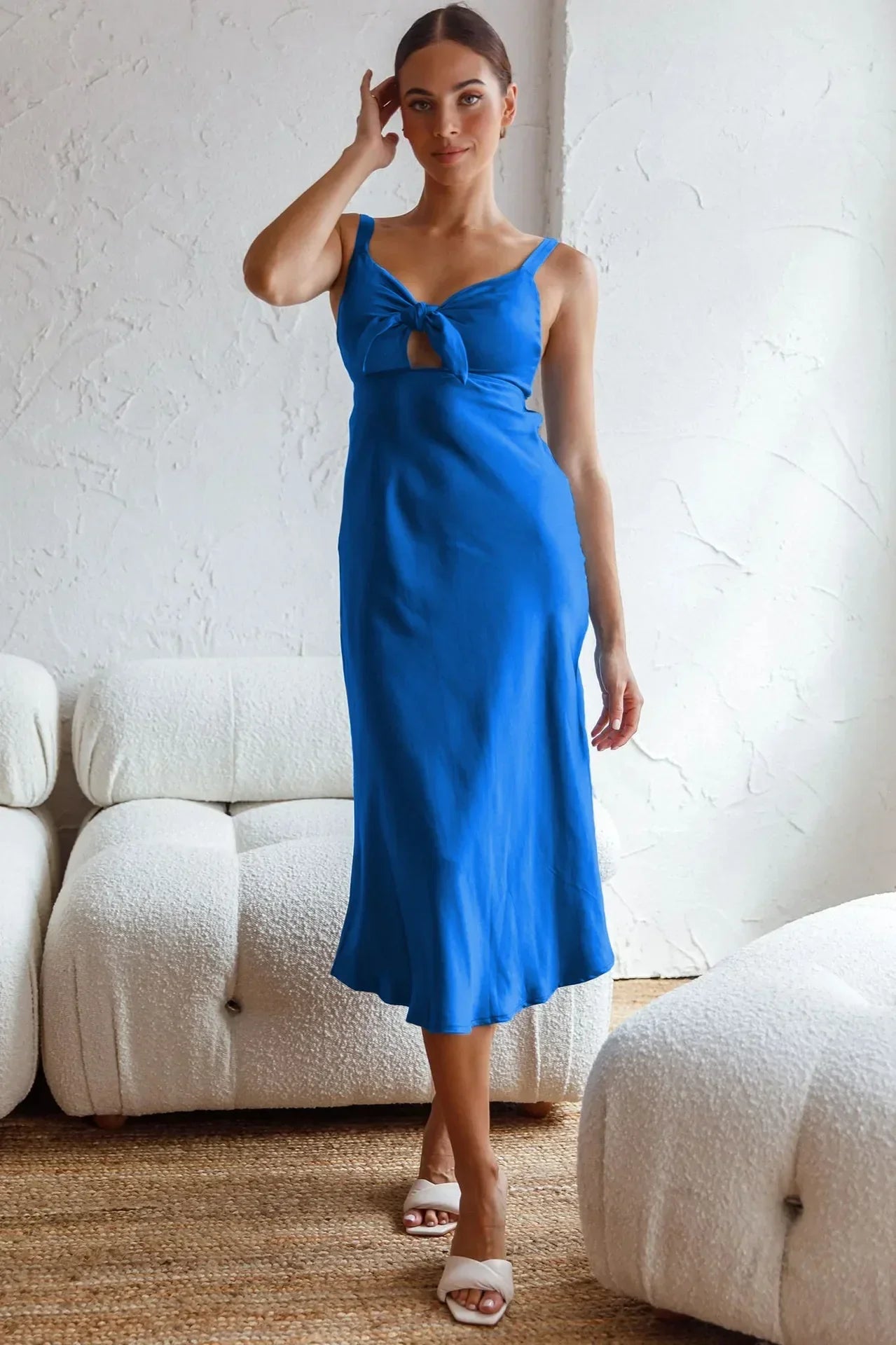 Pink Lace Satin Slim Midi Dress