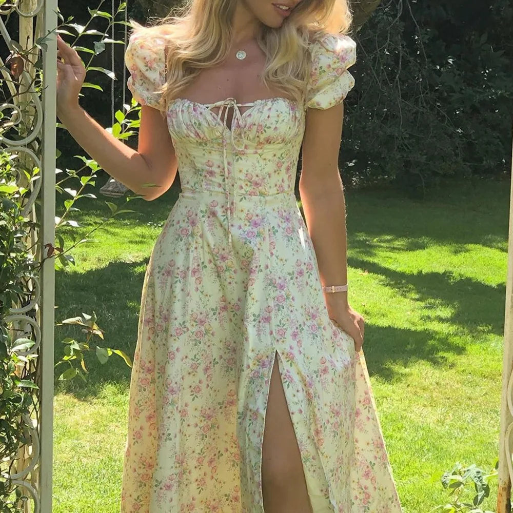 Floral Spring French Backless Slimfit Halter Trending Midi Dresses