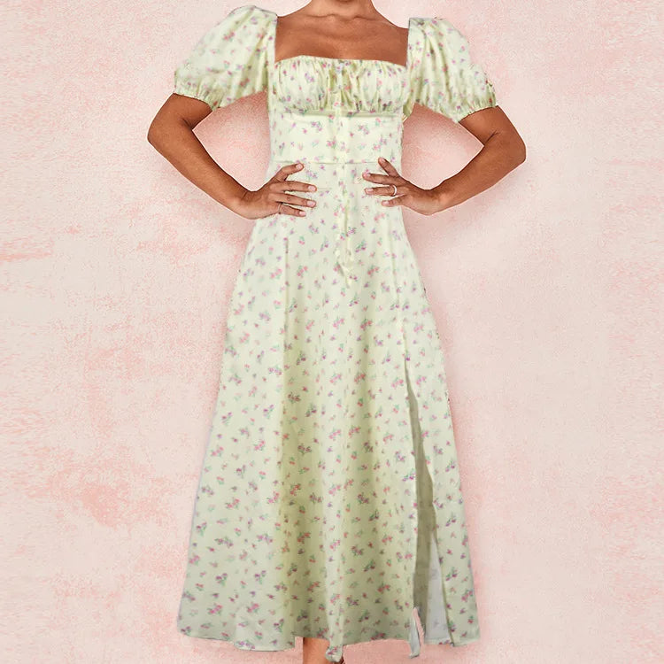 Floral Spring French Backless Slimfit Halter Trending Midi Dresses