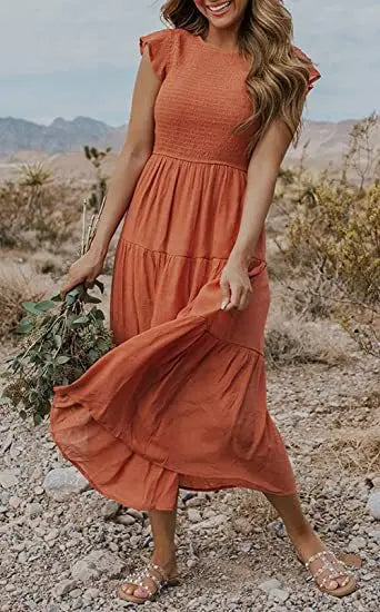 Solid Swing Sleeve Midi Dress - View 5 | VelvetHem
