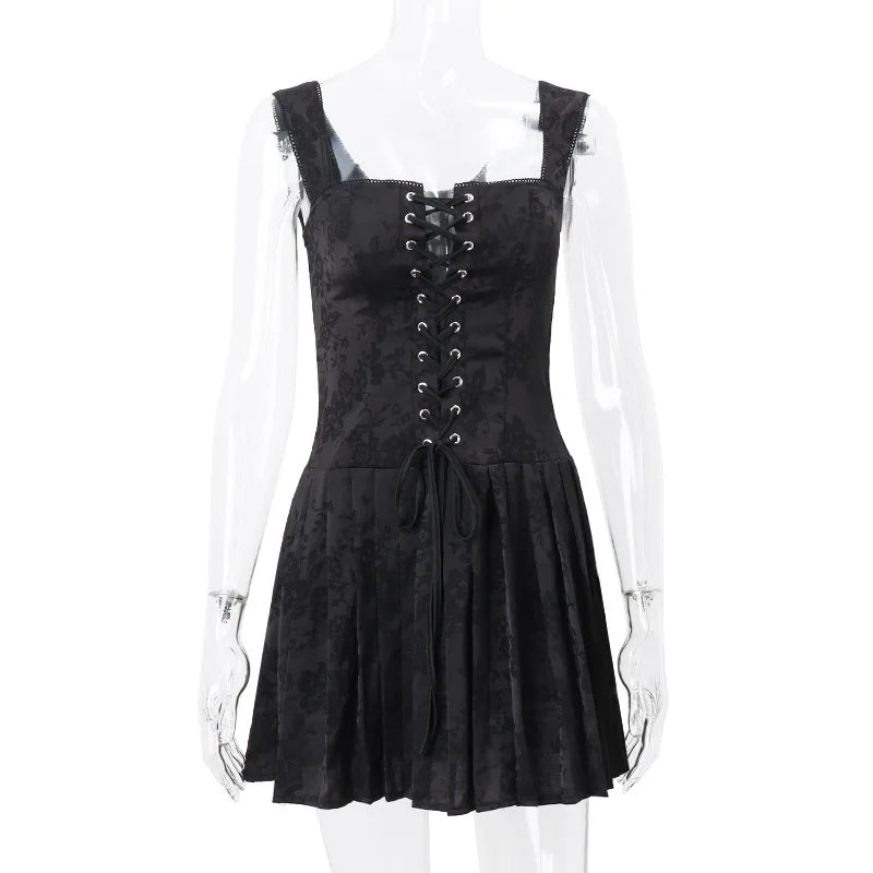 Retro LowCut Suspenders Pleated Dress Cut Out Dresses