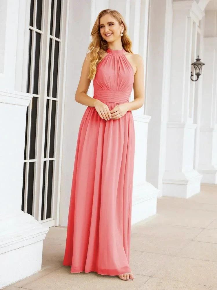 Numbersea Halter Sleeveless Bridesmaid Dresses Long for Party Wedding Evening 28054 by numbersea
