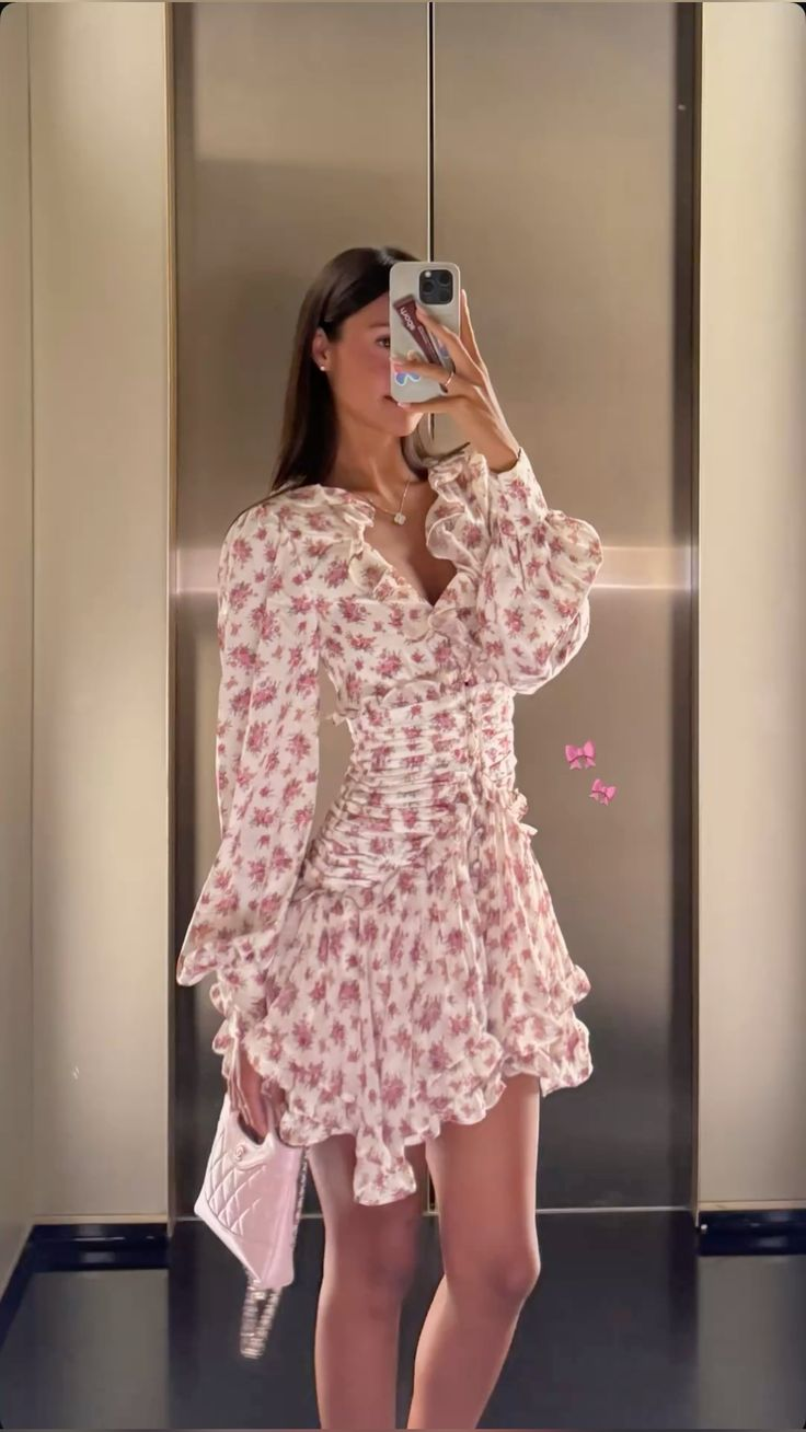 Cute Chiffon Printed Floral V-Neck A-Line Short Party Dress Formal Homecoming Dress - FashionDia