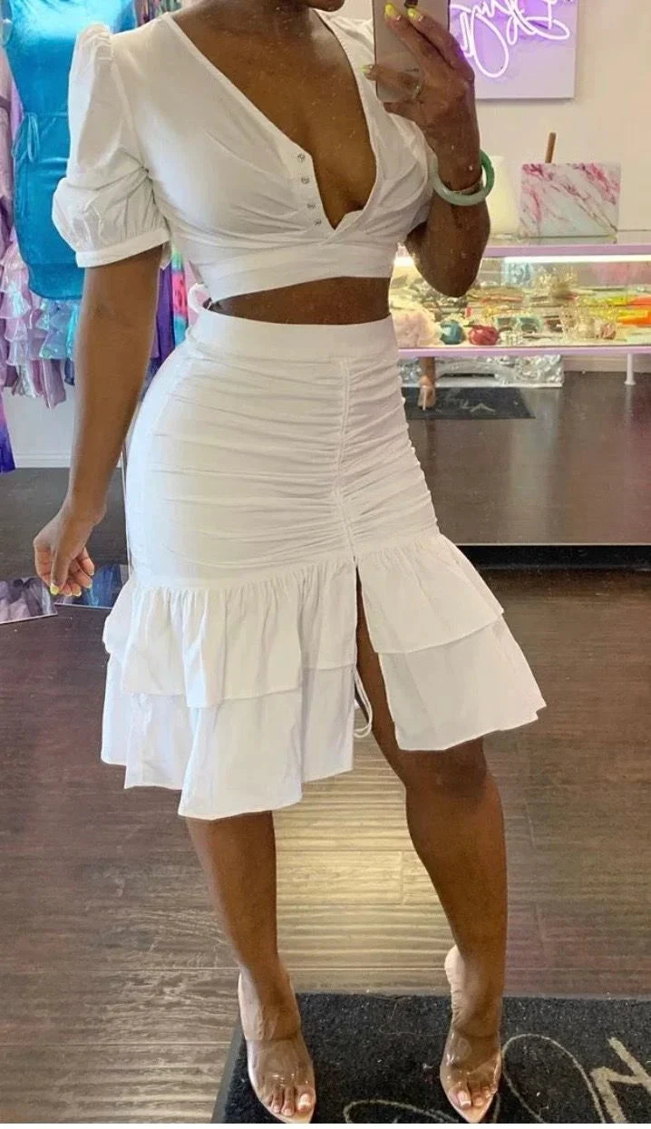 Sexy Two Piece Homecoming Dress White Party Dress (ZD12671)