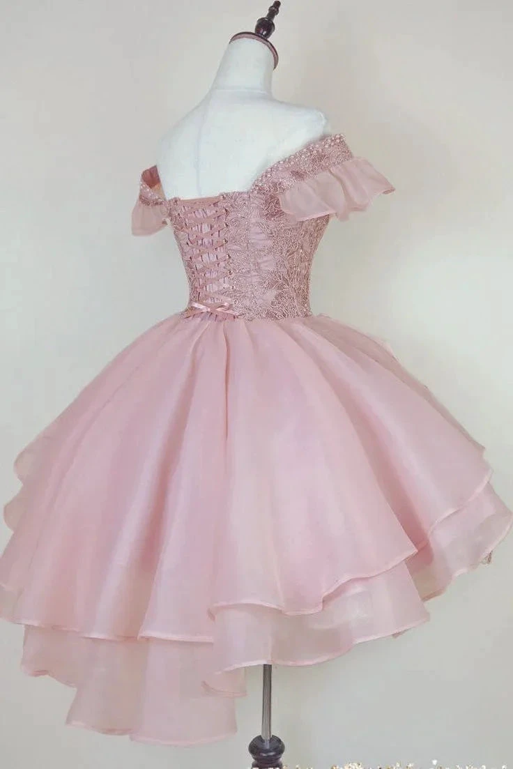 Princess Pink Lace Applique Short Homecoming Dress (ZD12082)