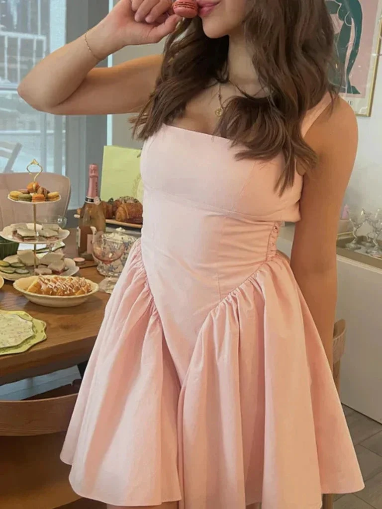 Simple Pink Satin Short Prom Dress Open Back Homecoming Dress Y7850 by simplepromdress