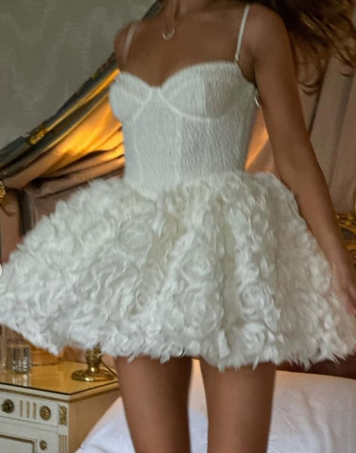 Classy Spaghetti Straps White Sequin Tulle Rose Flowers A Line Short Birthday Outfits Formal Homecoming Dress