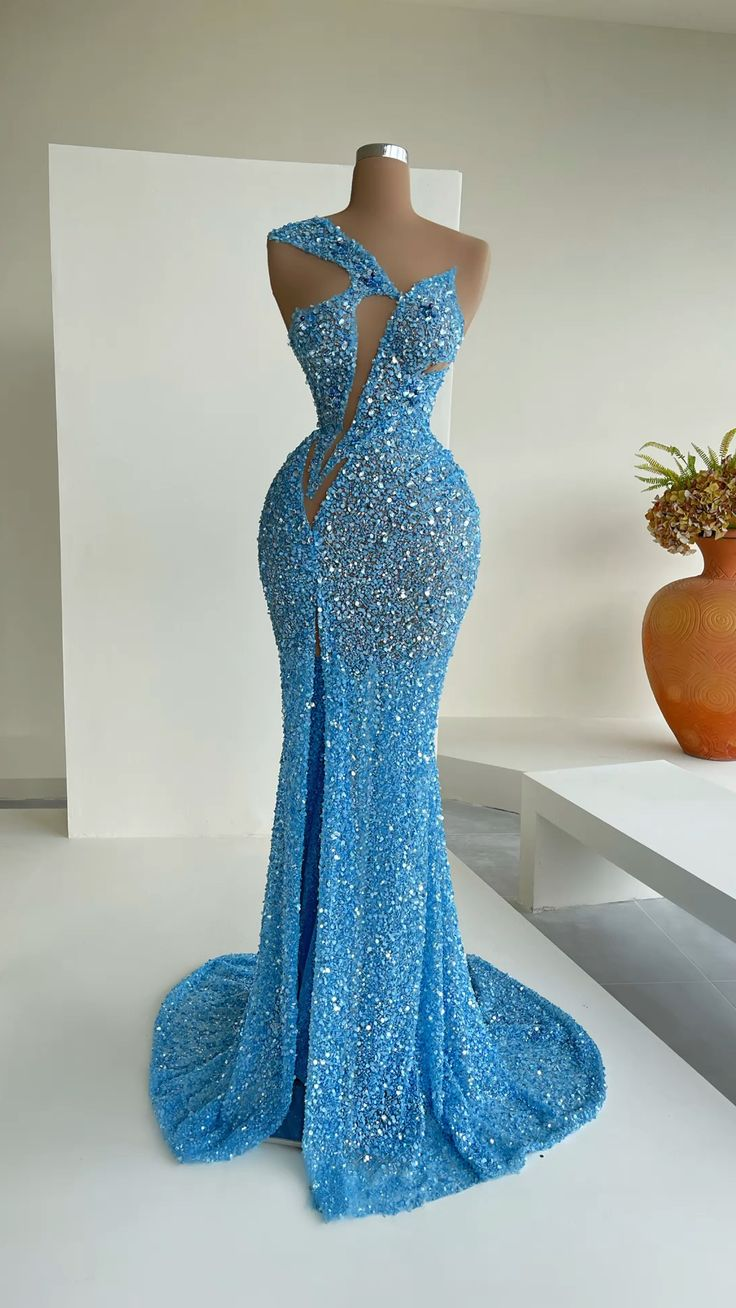 Blue Mermaid Sequins Celebrity Dresses Charming Evening Dress Y31 - View 3 | VelvetHem