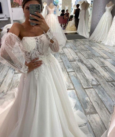 Bridal Gown Wedding Dresses with Appliques , Shiny Prom Dress  C499
