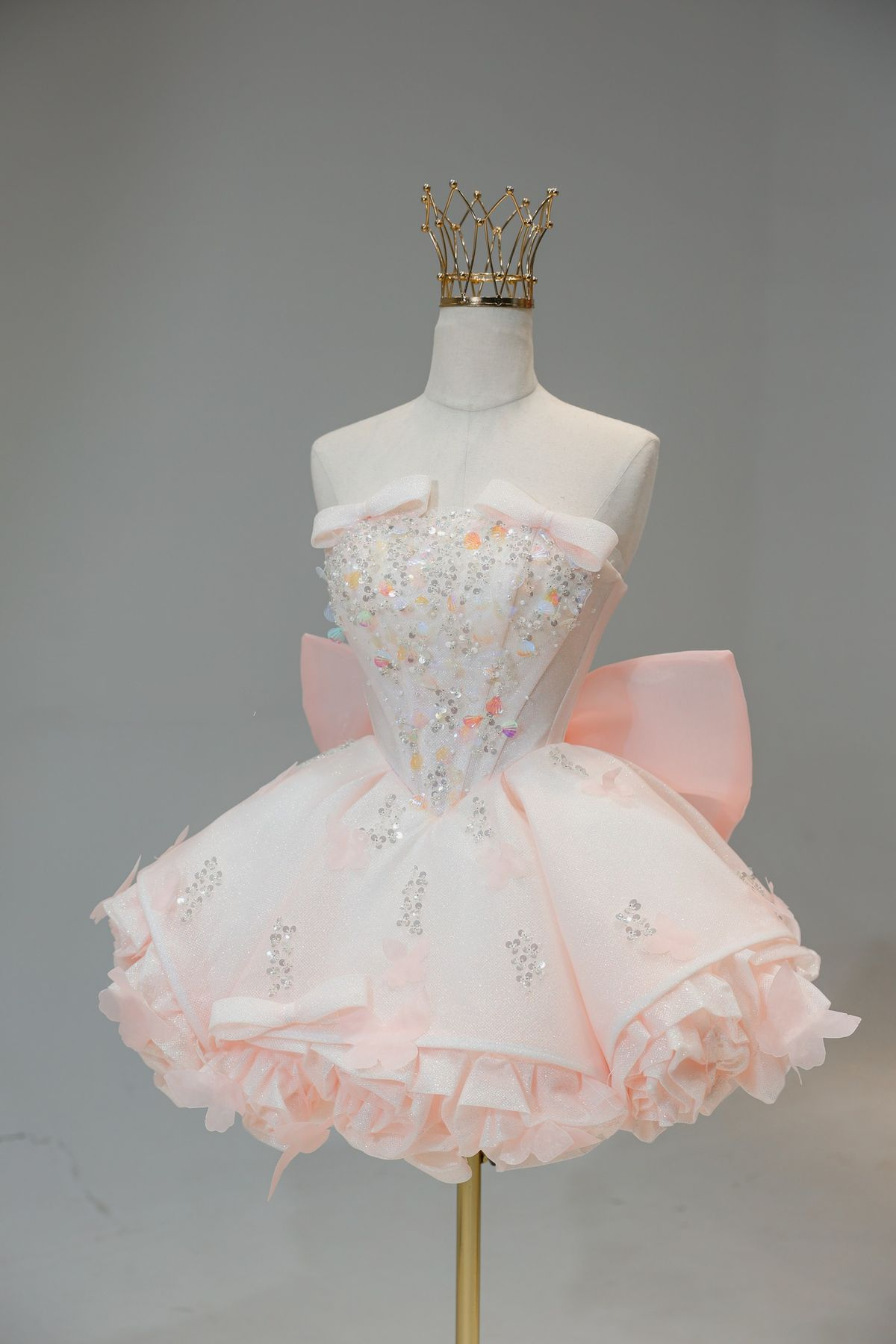 Sweet Pink Strapless Organza Sequin Beaded A-Line Short 18th Birthday Outfits Formal Homecoming Dress - FashionDia