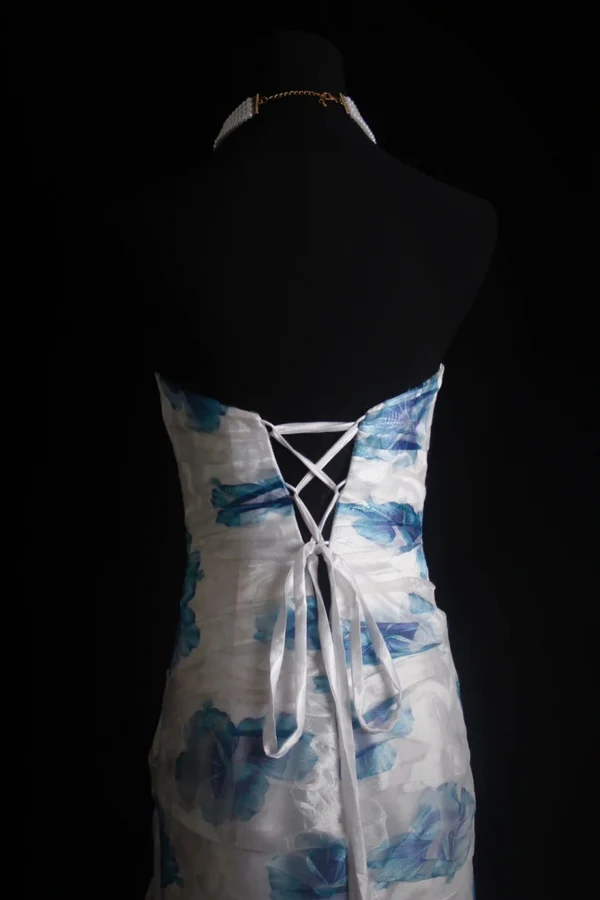 Elegant Sweetheart Neck Blue Tulle Print Floral Mermaid Long Prom Dresses Birthday Party Dress