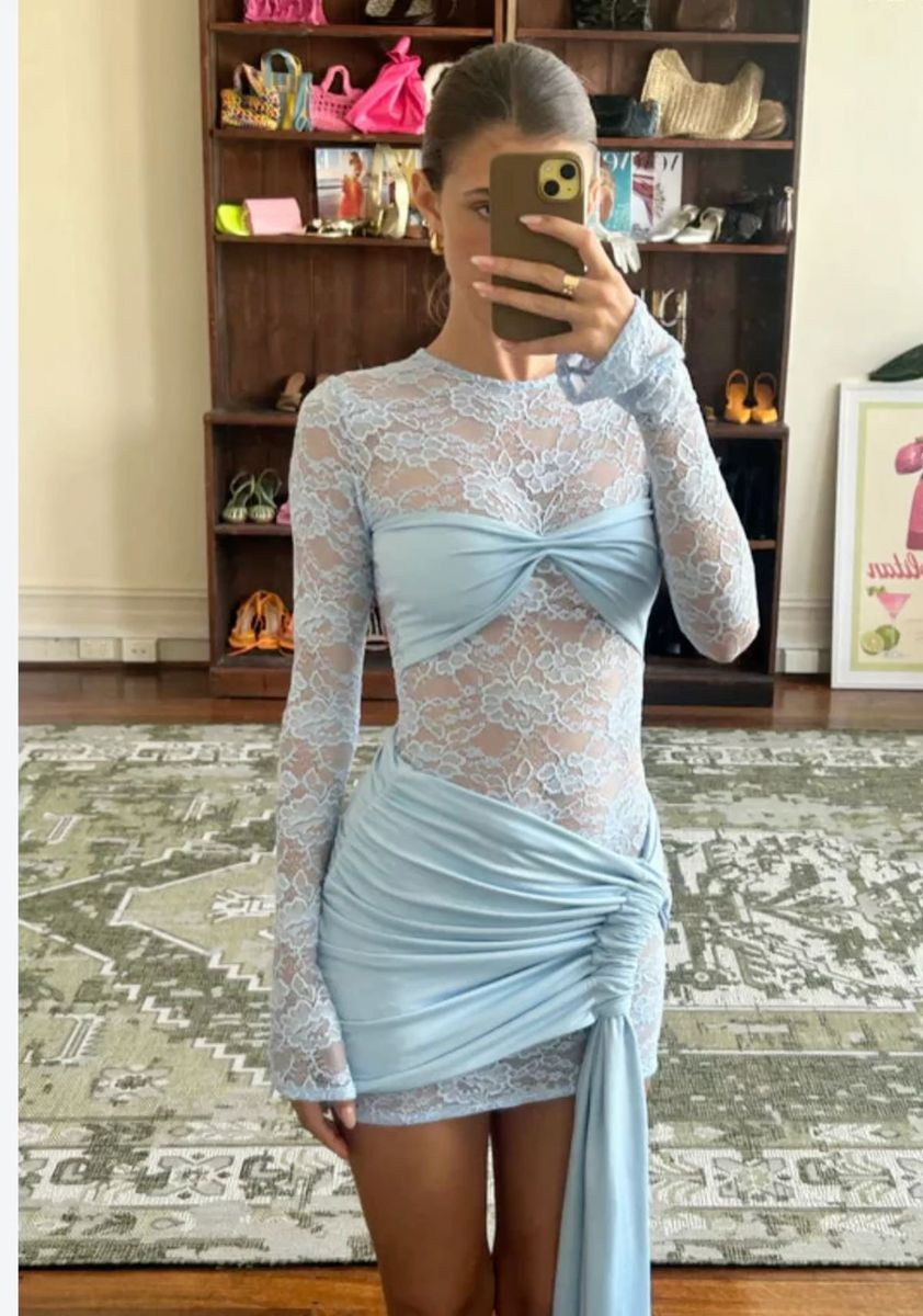 Sexy Lace Sheath Blue Short Cocktail Dress Formal Graduation Homecoming Dress D113