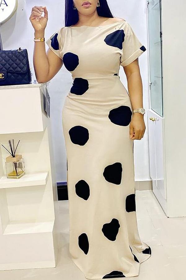 Temperament Polka Dot Print One Neck Slim Maxi Dress - Fashionpara
