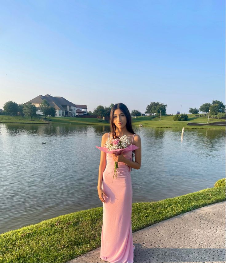 Pink Spaghetti Straps Long Prom Dress Open Back Party Evening Gown