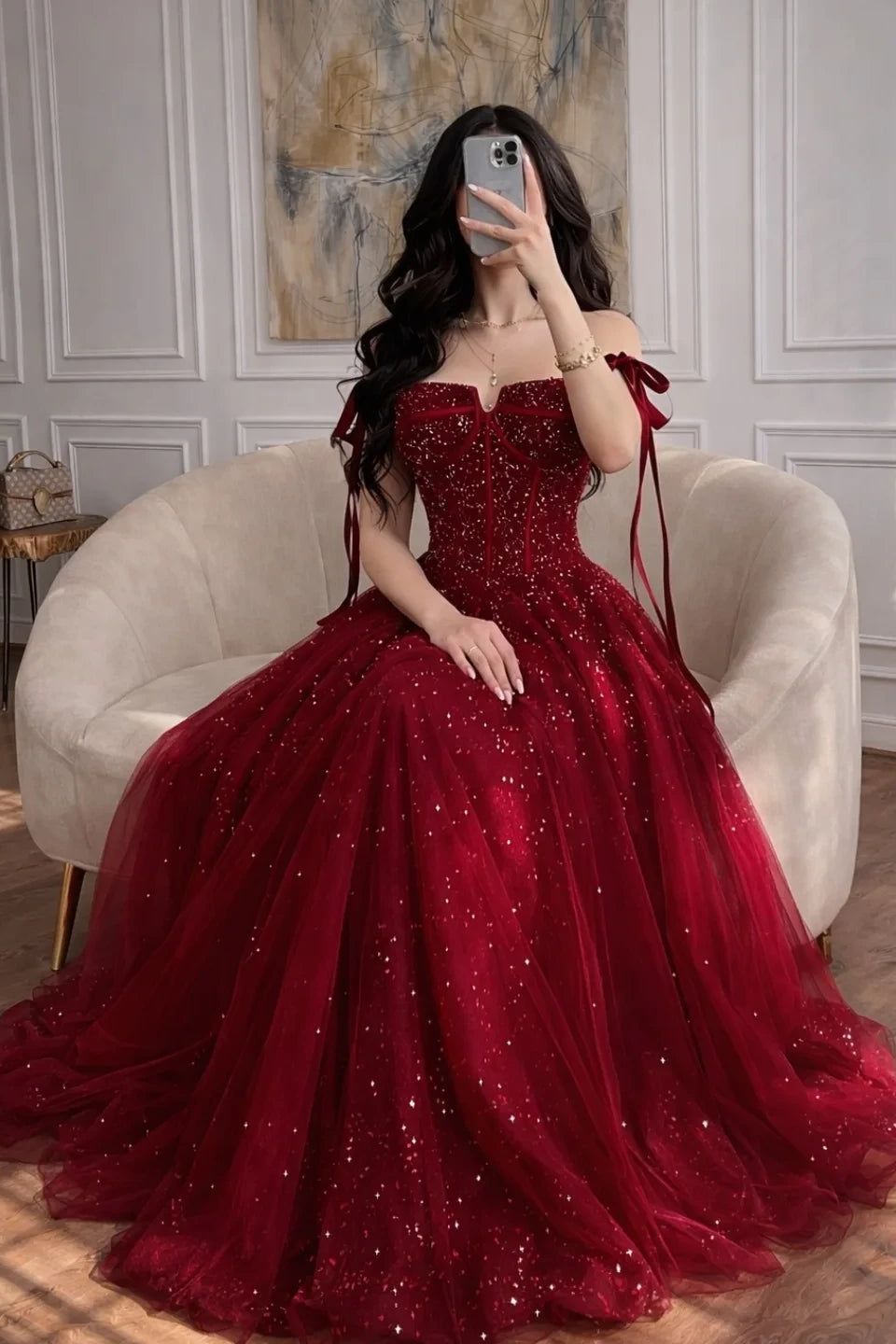 Charming Burgundy Sleeveless Tulle A-Line Prom Dresses Floor-Length With Pleats