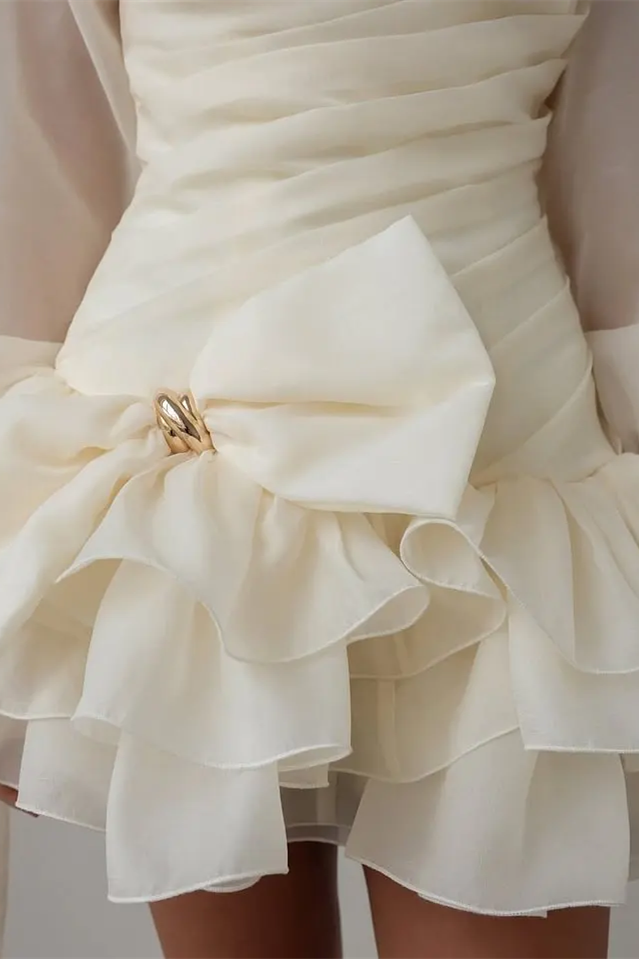 Elegant Long Sleeves Chiffon Homecoming Dresses Mini With Ruffles