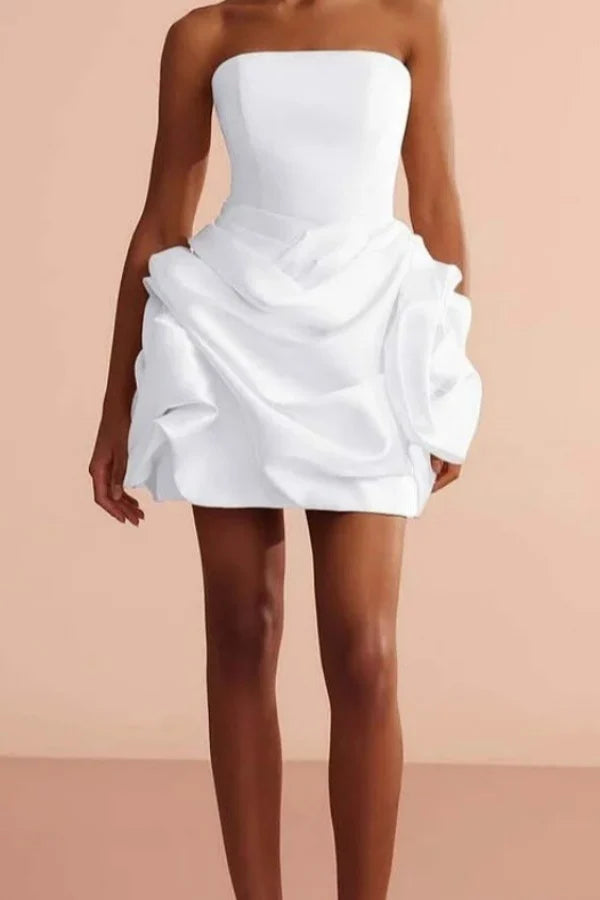 Pretty Strapless Sleeveless Satin Homecoming Dresses Mini With Pleats