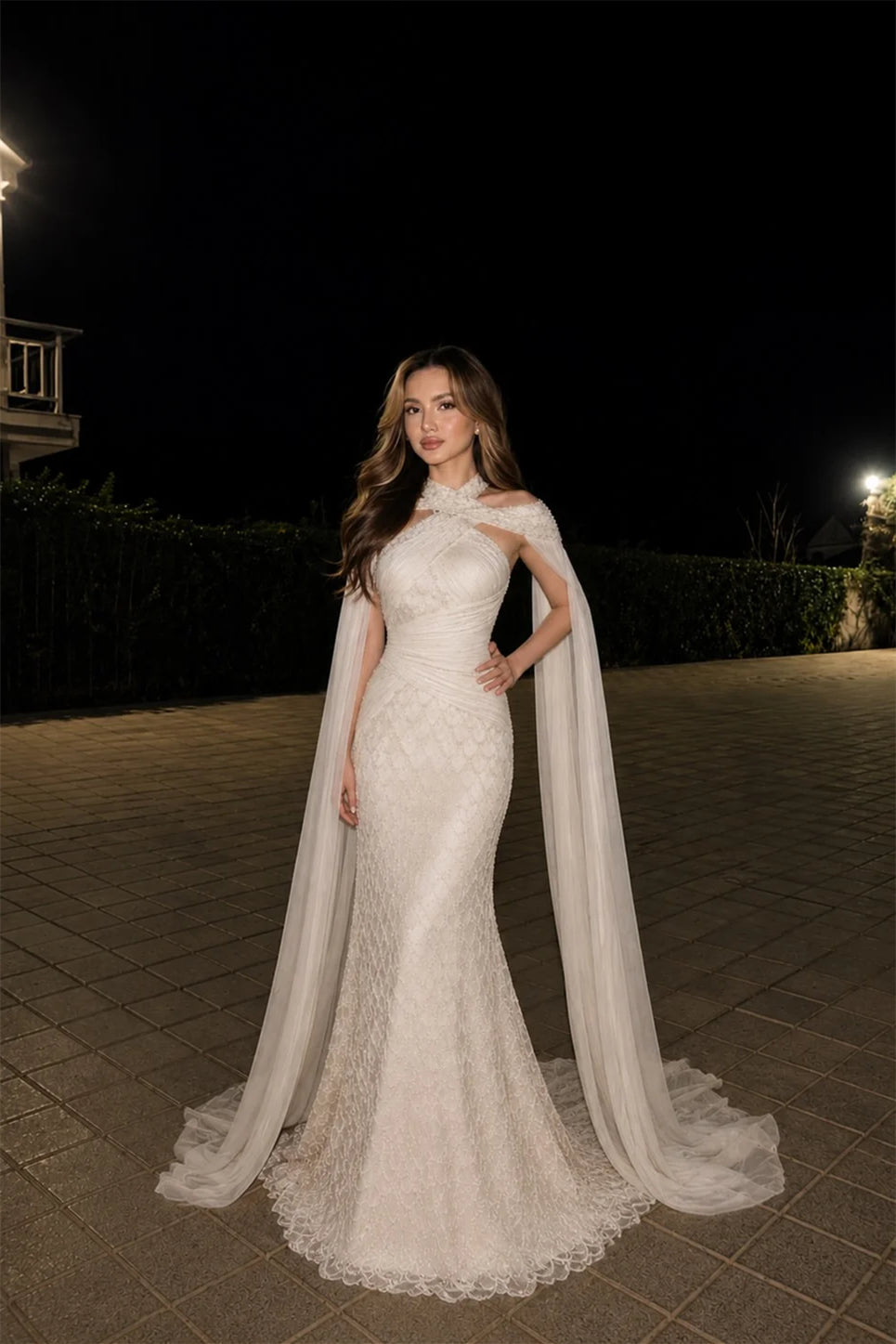 Graceful Halter Off-the-Shoulder Mermaid Prom Dresses Floor-Length With Ribbon