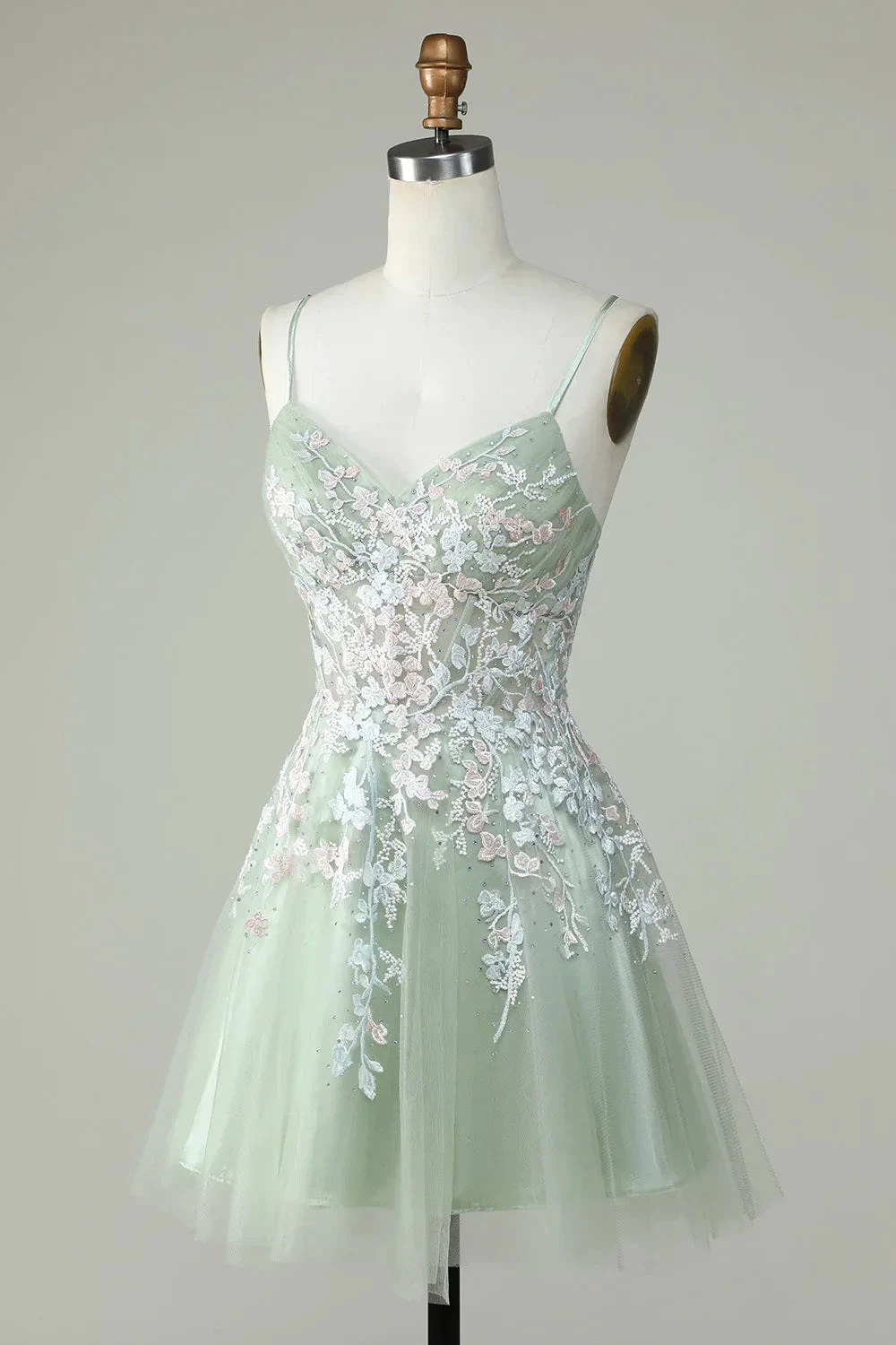 Dusty Sage Spaghetti Straps Homecoming Dress With Criss Cross Back (ZD11808)