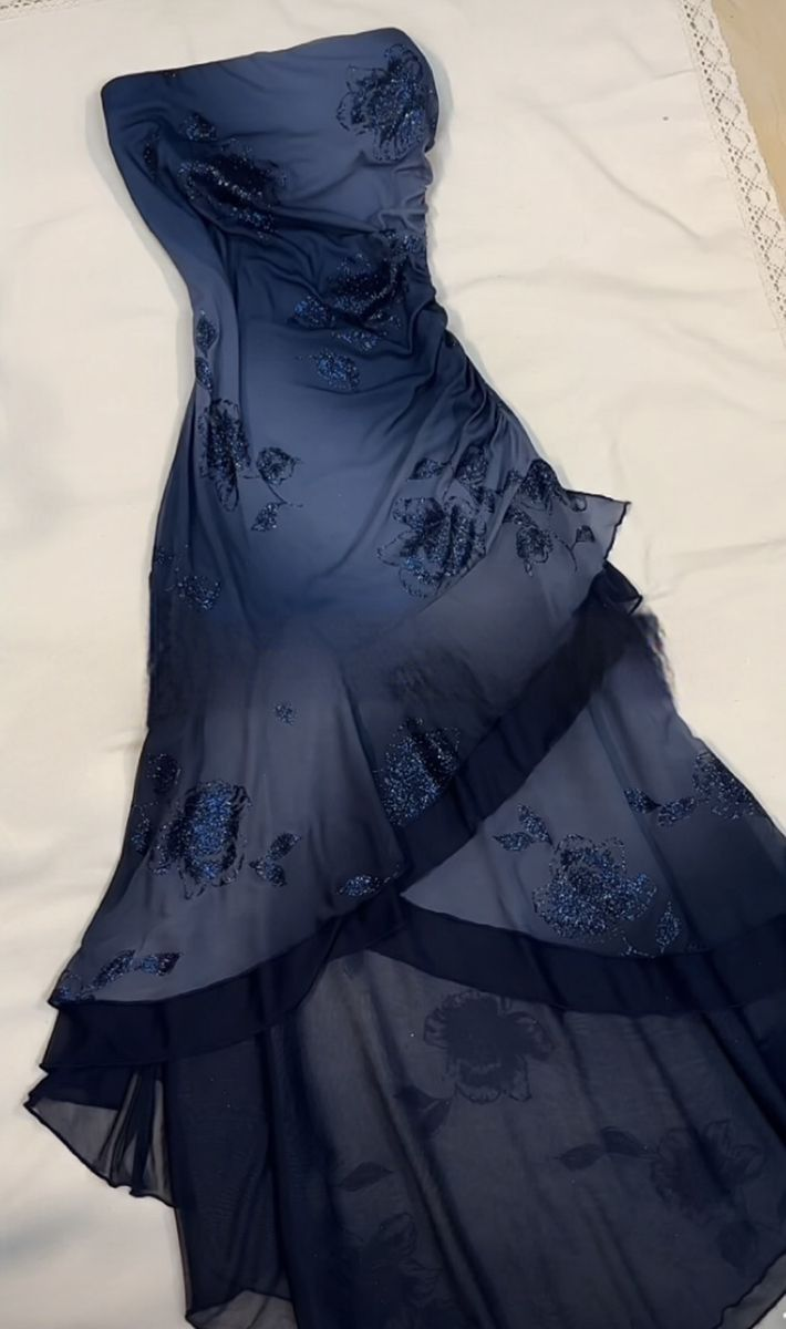 Charming Navy Blue Strapless Tiered Mermaid Evening Dress Prom Dress Y7811 - VelvetHem