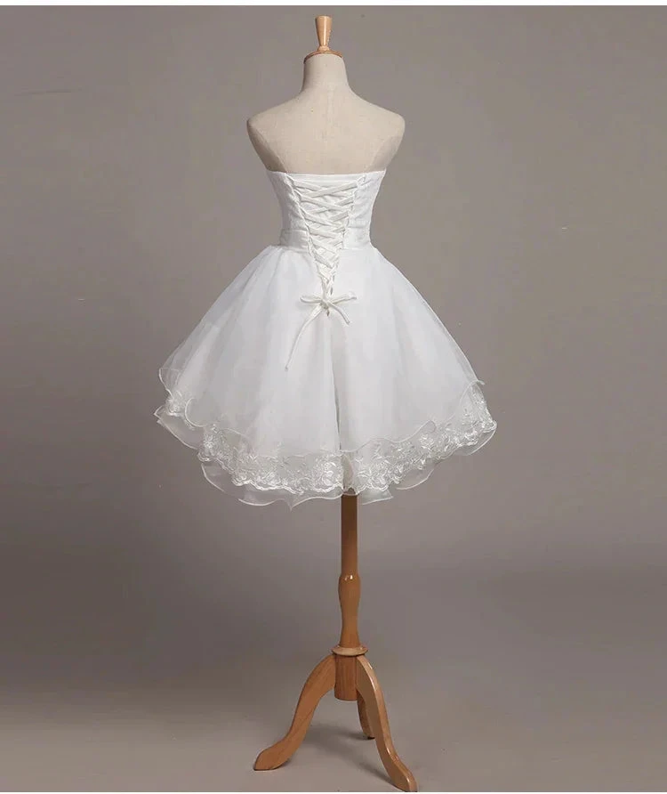 Lovely White Lace and Organza Short Graduation Dress Homecoming Dress Short Teen Formal Dresses (ZD12255)