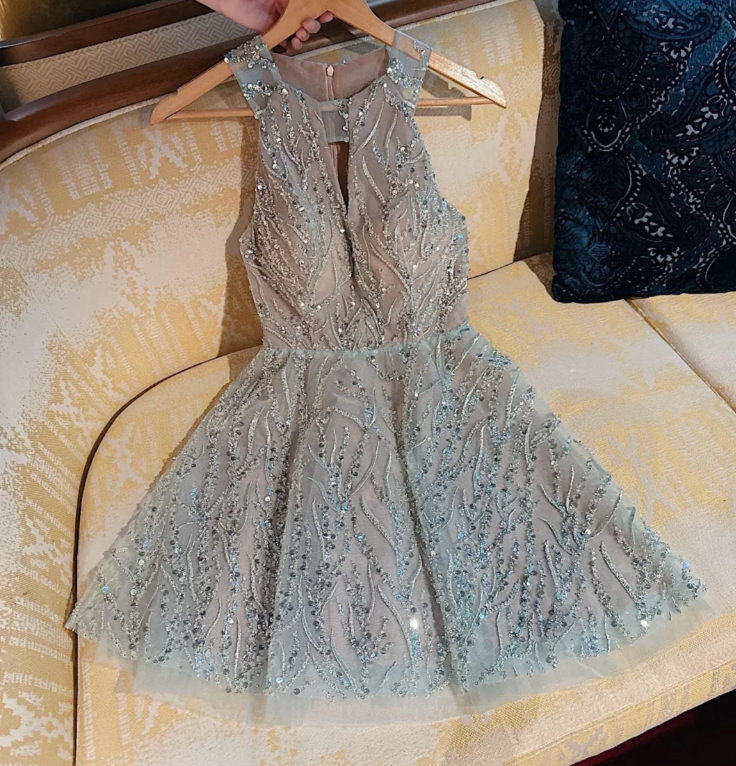 Gorgeous Sleeveless Blue Tulle Sequin Cocktail Dress Formal Graduation Dress