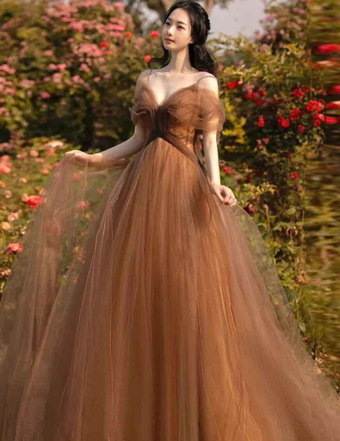 Beautiful A-line Tulle Straps Long Formal Gown Tulle Party Dresses Evening Dresses Y4643 - View 2 | VelvetHem