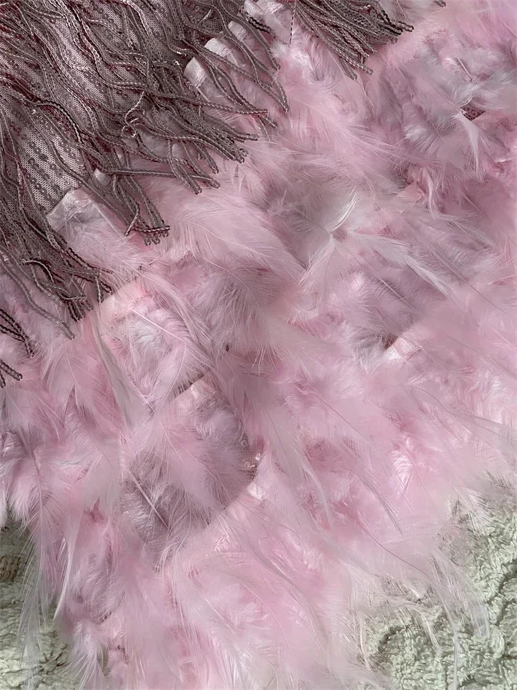Women Sexy Feather Sparkly Tassel Dress Pink Sequin Fringe Dance Flapper Dress Summer Formal Dress,Pink Homecoming Dress (ZD12061)