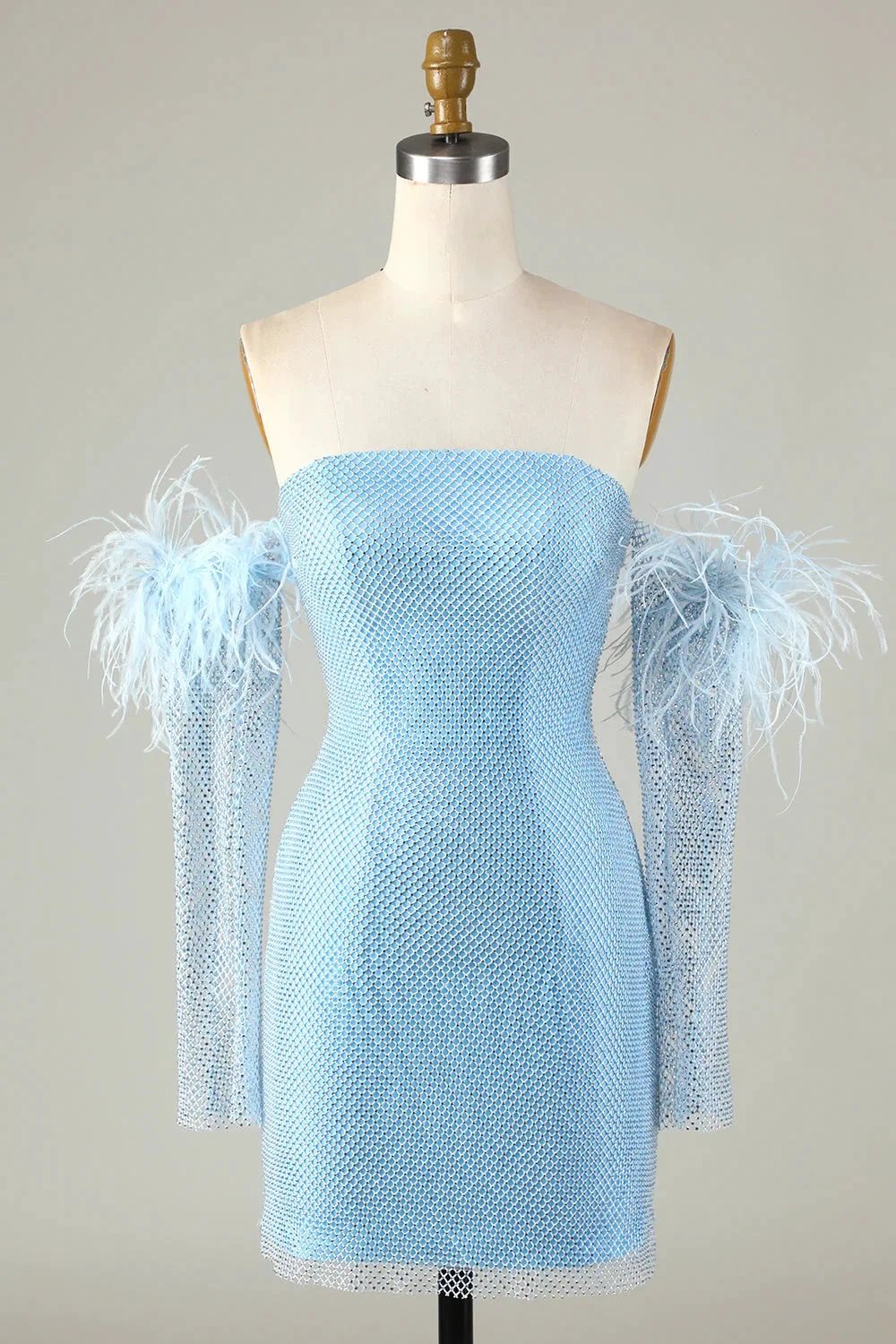 Blue Tight Beaded Short Homecoming Dress With Detachable Sleeves (ZD11546)